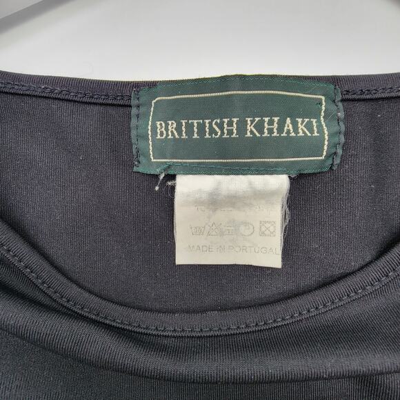 4/$25 -VTG British Khaki Black Basic Capsule Crew Neck Pullover 3/4 Sleeve Top S - Picture 3 of 4